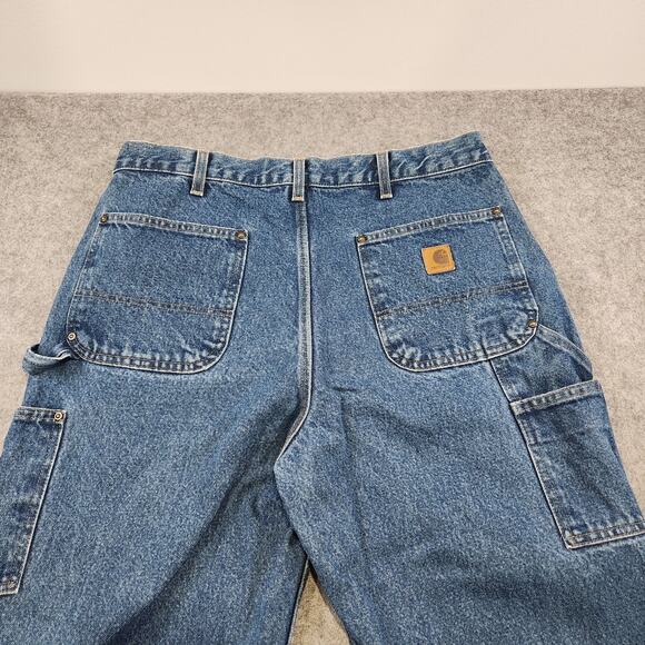 Carhartt Jeans Mens 36x32 Blue Denim B73 DST Double Knee Utility Work Pants - Picture 13 of 14